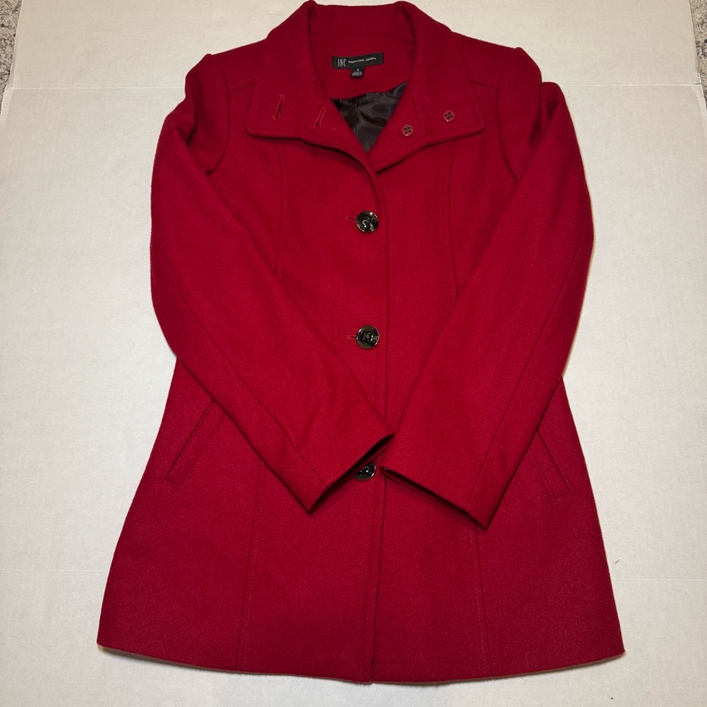 INC Red Wool Blend Peacoat Jacket Women’s Small Tailored Old Money Dark Academia
